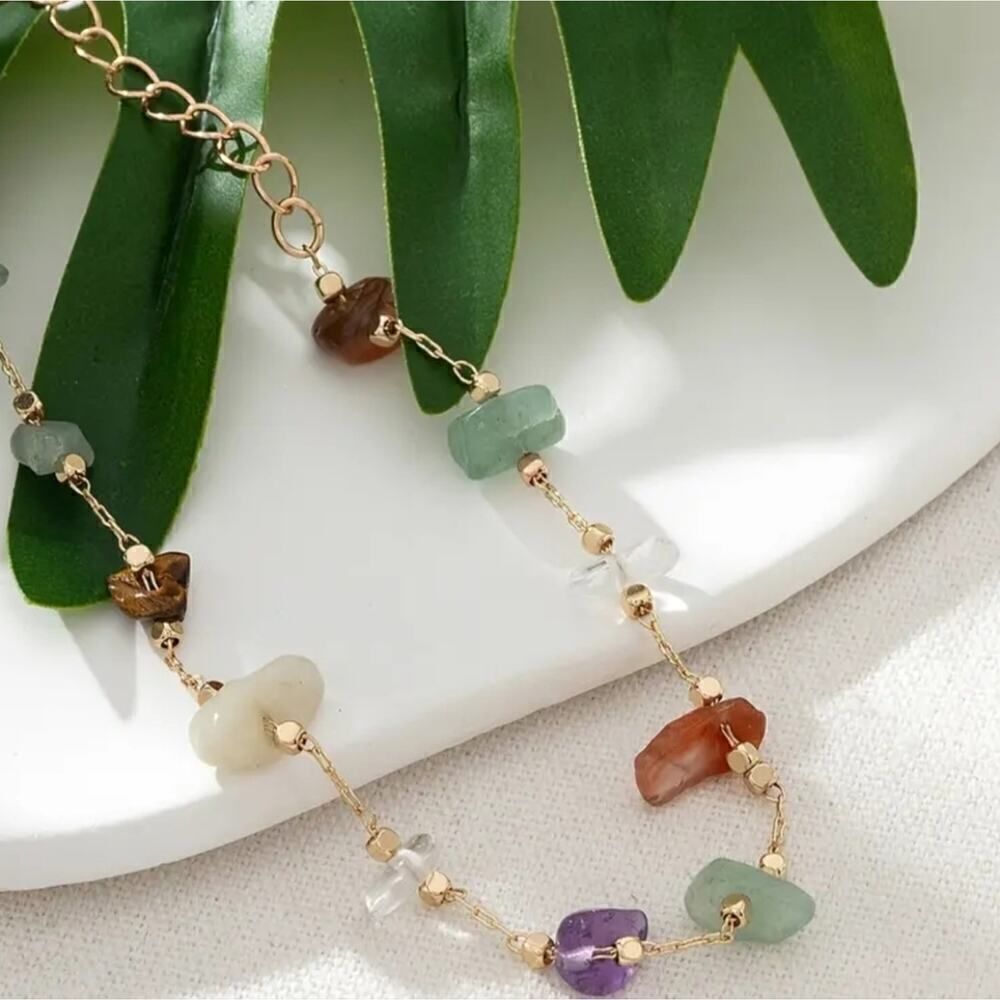 Bohemian Style Y2K Inspired Natural Stone Beaded Ankle Multicolor Bracelet - Picture 2 of 5